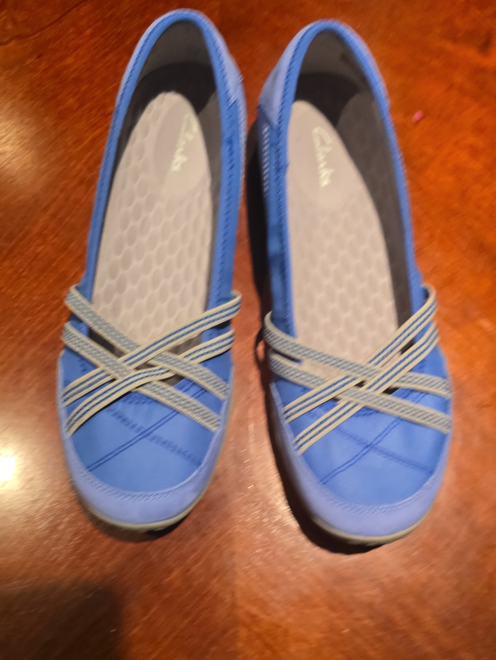 Clarks Women's Blue Slip-On Ballet Flats with Elastic Cross Straps